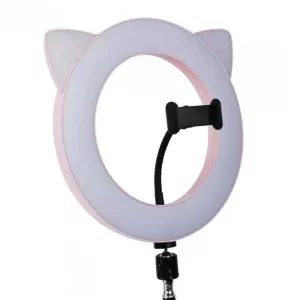 Лампа кольцевая круглая с ушками ” розовая кошка” 27 см